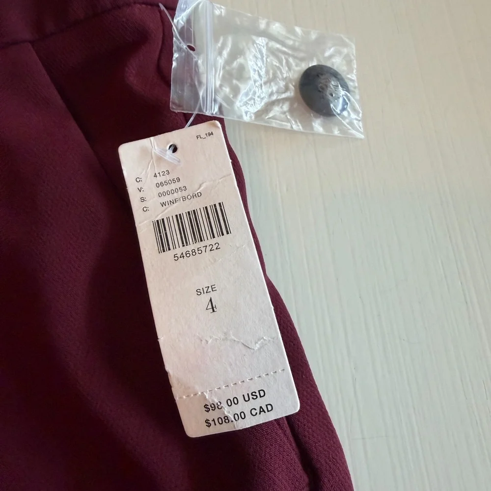 NWT Anthropologie 4 Sasha Button-Fly Tapered Crepe Pants